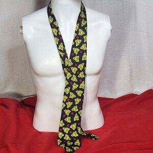 Dr. Seuss Brand Black Poly Green Grinch Crossing Arms and Red Bulbs Holiday Tie